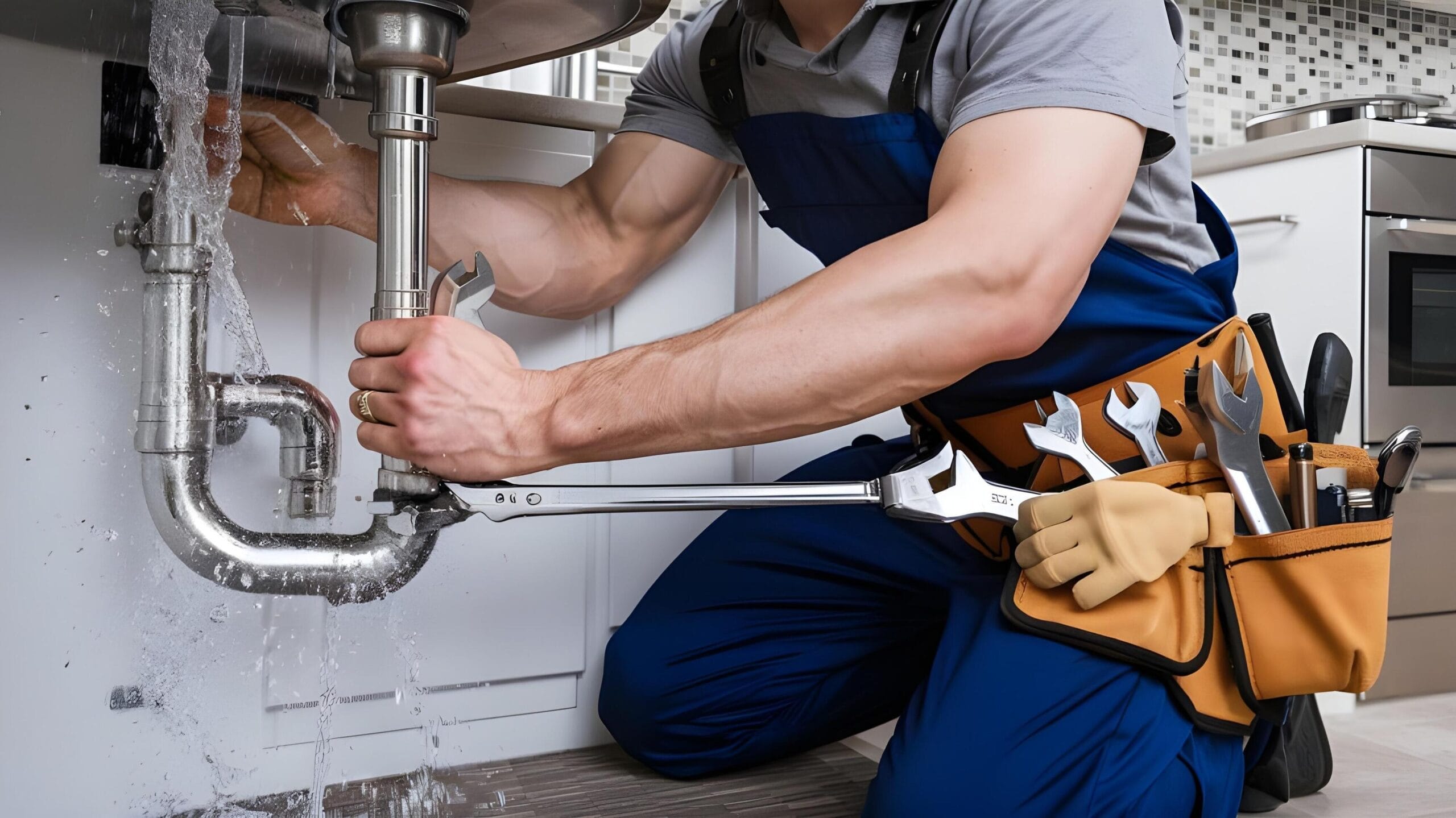 Plumber tightening a residential plumbing pipe in New Smyrna Beach